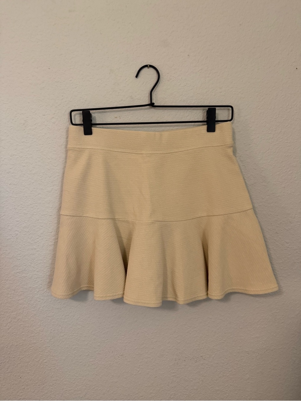Textured Cream Flared Mini Skirt